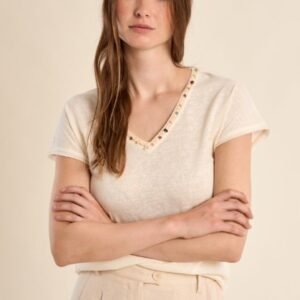 Camiseta cuello pico detalle abalorios